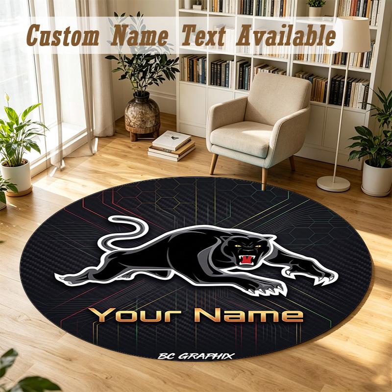 Round Rug Custom NamePenrith Panthers Pattern Non Slip Carpet Home Floor Decor
