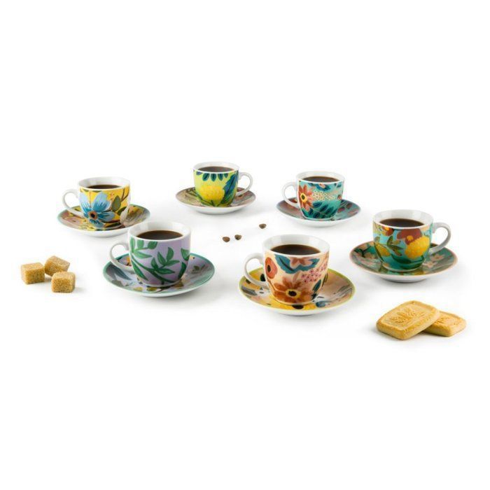 Ensemble de tasses et sous-tasses - EXCÉLSA - Fiori Frida - Céramique - Multicolore - 6 pièces