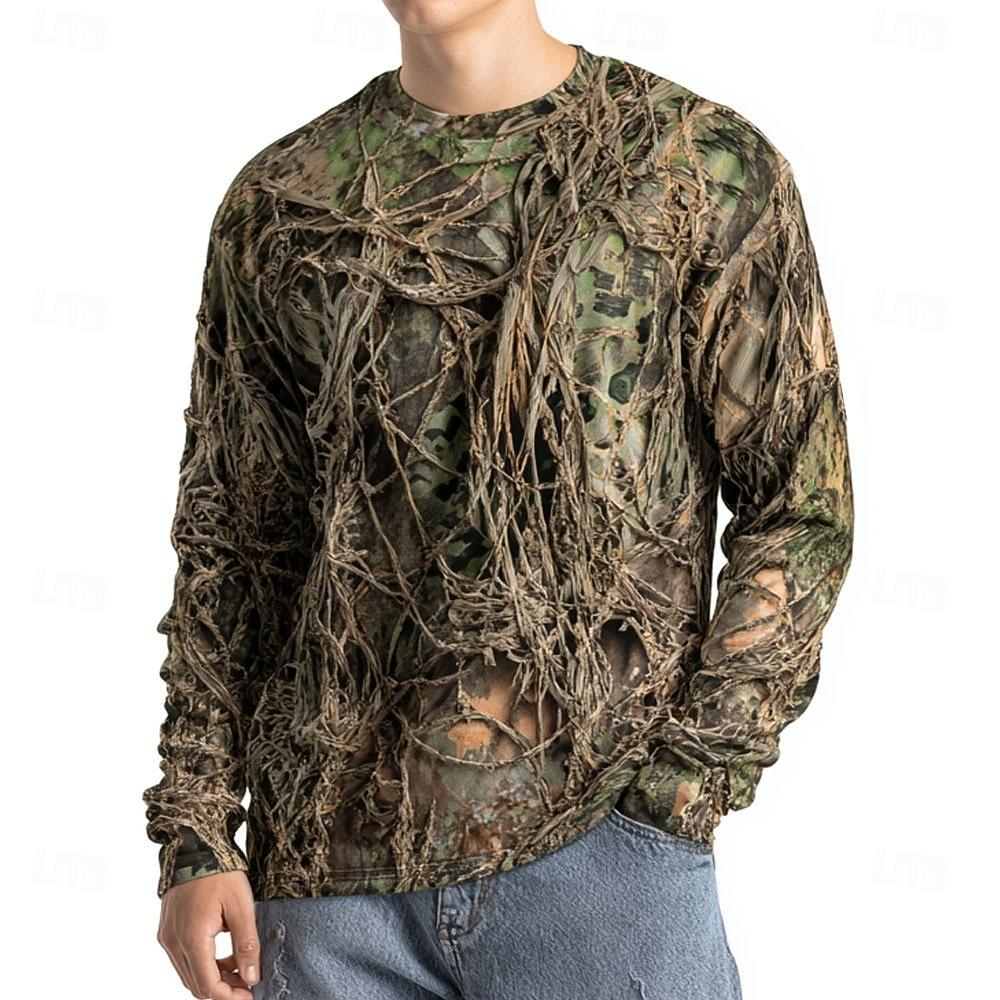Spring Autumn Men's Camo Disguise Print Long Sleeve T-Shirt Outdoor Hunting Crew Neck Top Outdoor Streetwear Fashion Women Pullover Clothing