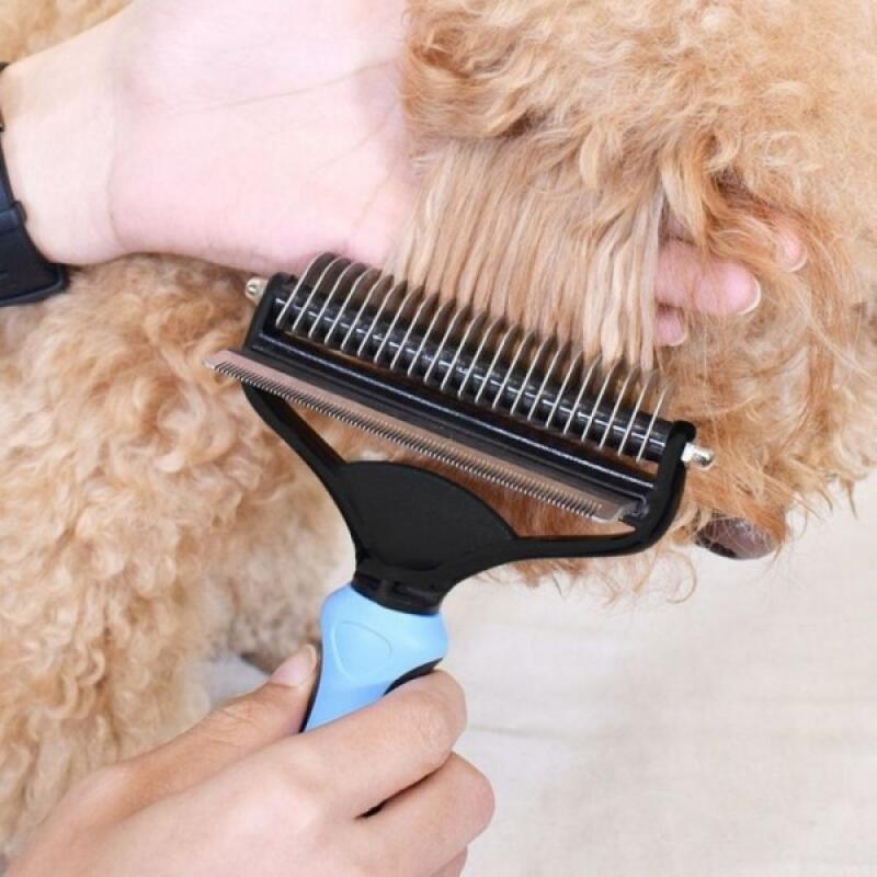 

Dog Cat Double-Edged Hair Removal Brush Dog Comb Shedding Comb Blue