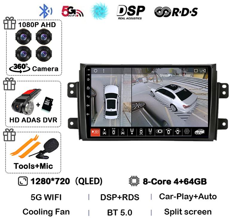 Android 14 Carplay Car Radio Navigation For Suzuki SX4 2006-2014 Fiat Sedici 2005-2014 Multimedia Video Player Audio 2din Stereo