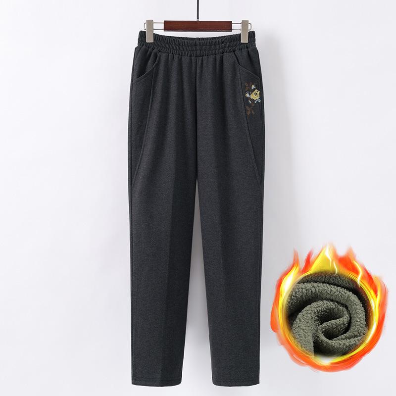 Plus Samt Elastische Taille Gerade Hosen für Mittleren Alters und Ältere Frauen von Mama - Winter Verdickt Lässige Hosen