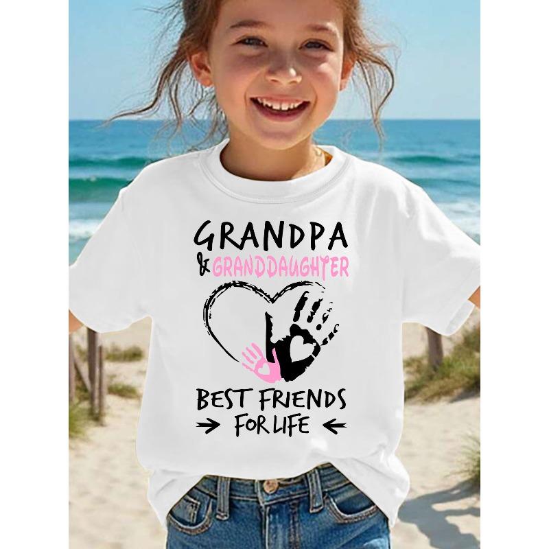 European Sizes Summer Short-Sleeve T-Shirt for Girls with The Print 'Grandpa & Granddaughter Best Friends for Life', a Casual And Versatile Top