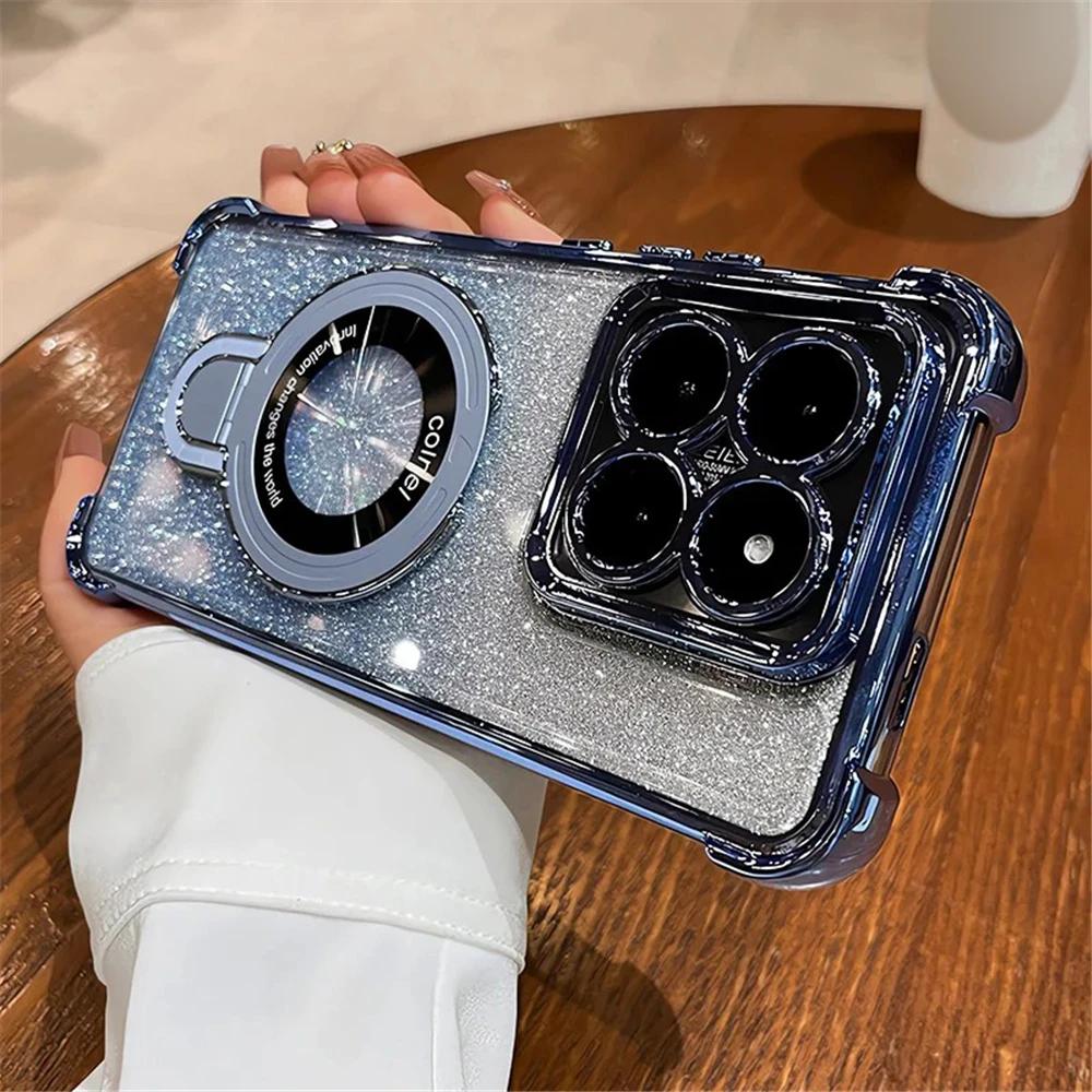 Luxury Glitter Magnetic Holder Case For Huawei P30 Lite P40 P50 P60 Pura 70 Pro Mate 30 40 50 60 Shockproof Silicone Soft Cover
