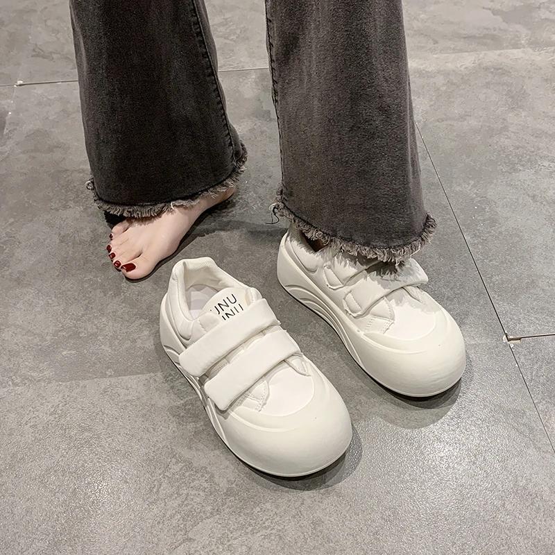 Fashion Cloudlike Thick Bottom Platform Slip-ons Women's Fashion Sneakers Spring 2025 Magic Tape Round Toe High Heel Korean Sle