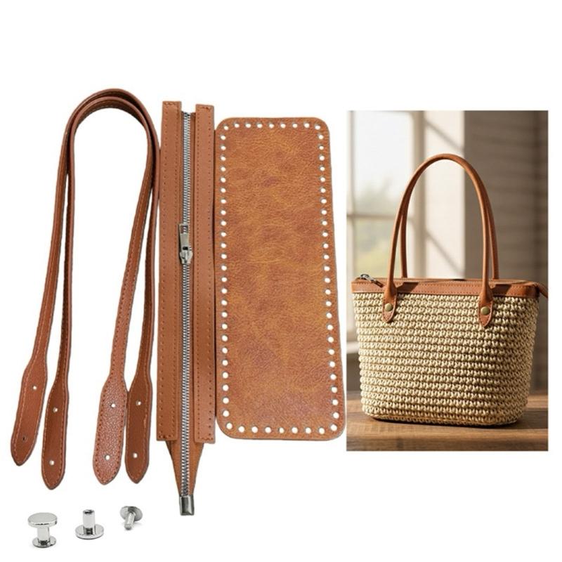 Kit para Hacer Bolsos de Cuero DIY Set de Tejer Bolsos de Cuero PU Correa de Hombro, Almohadilla Moldeadora para la Base del Bolso