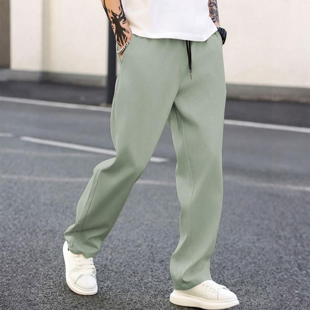 Men's Casual Elastic Waistband Drawstring Breathable Color Pants