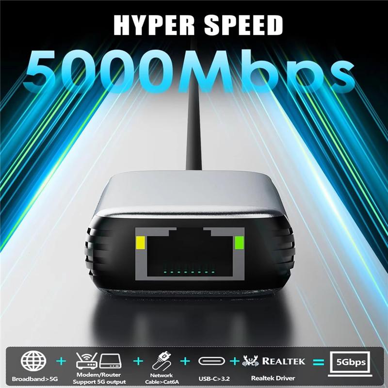 5G USB Ethernet Adapter USB 3.0 Network Card to USB RJ45 Lan for PC Windows 8.1/10/11 USBA USBC Switch Gigabit Ethernet