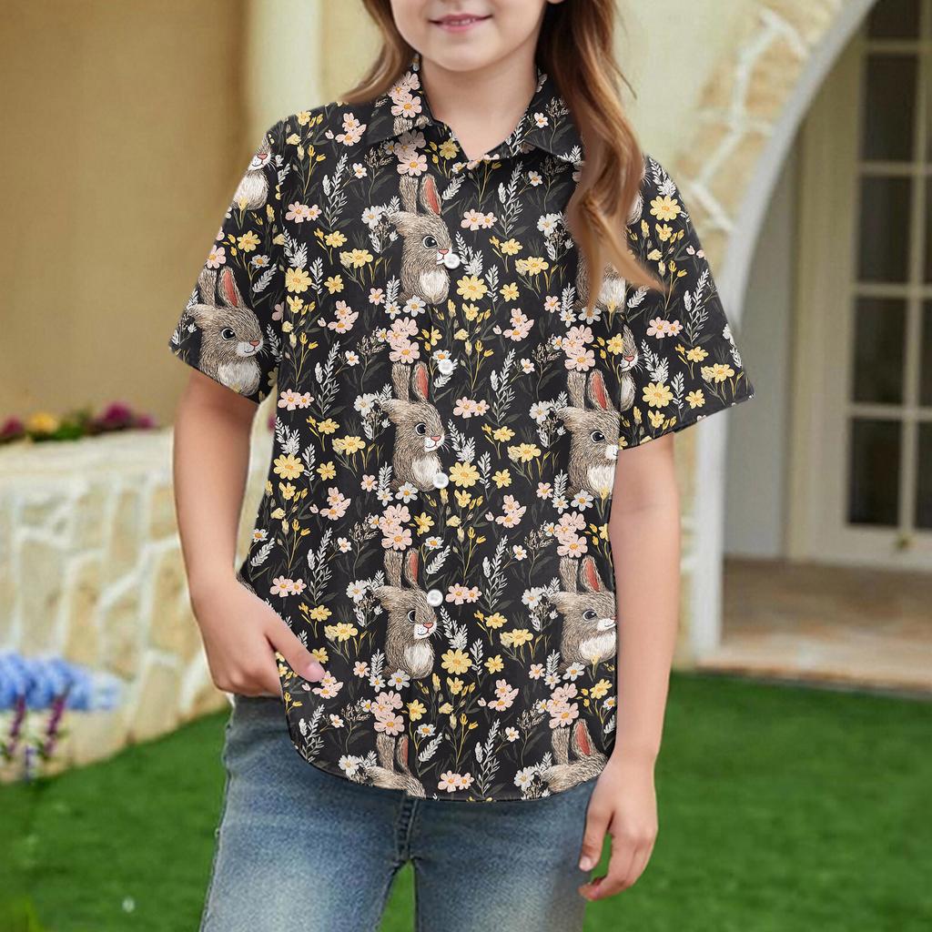 Summer Girls' Short Sleeve Blouse School Uniform Button-Up Shirt Kids Summer School Uniform Button Down Shirt