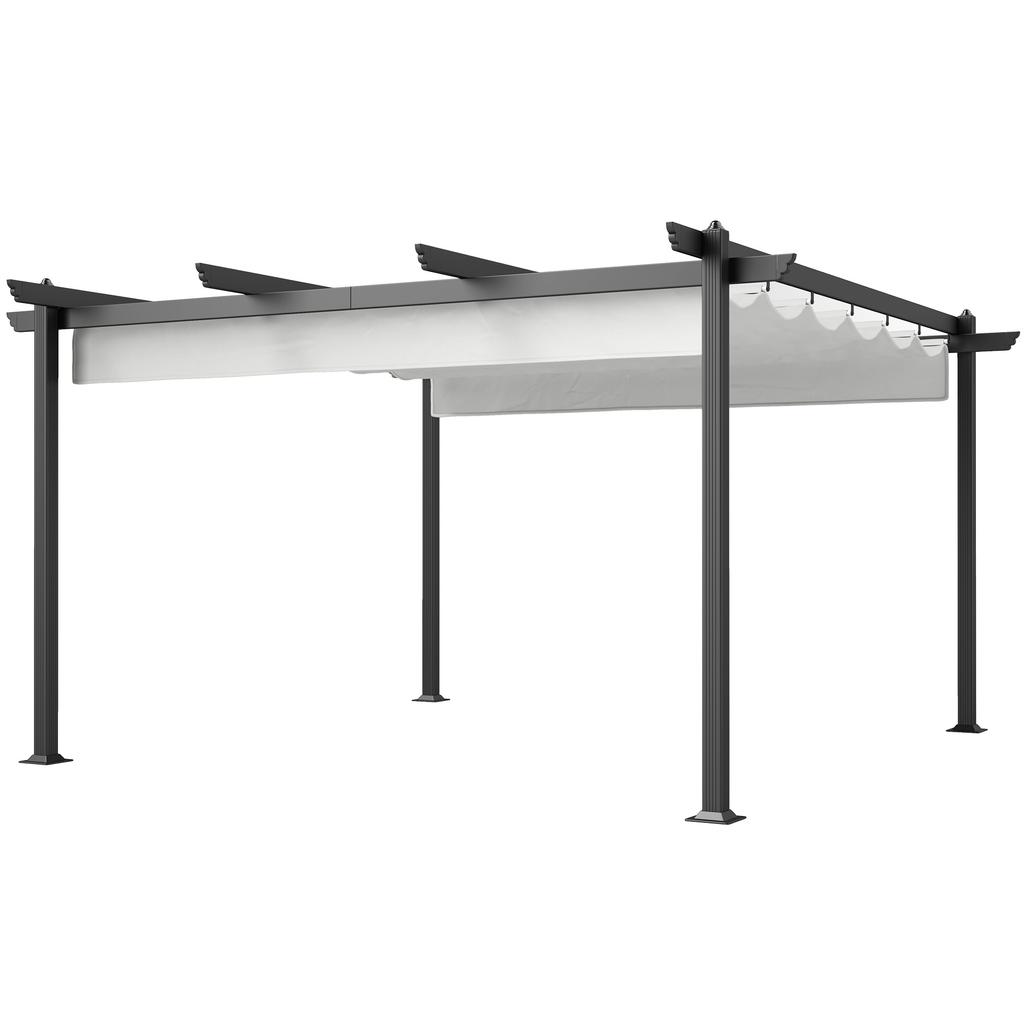 Gazebo Pergola 4x4 M with Retractable Canopy, 8 Screws and 8 Stakes In Aluminum, Polyester and Metal, White