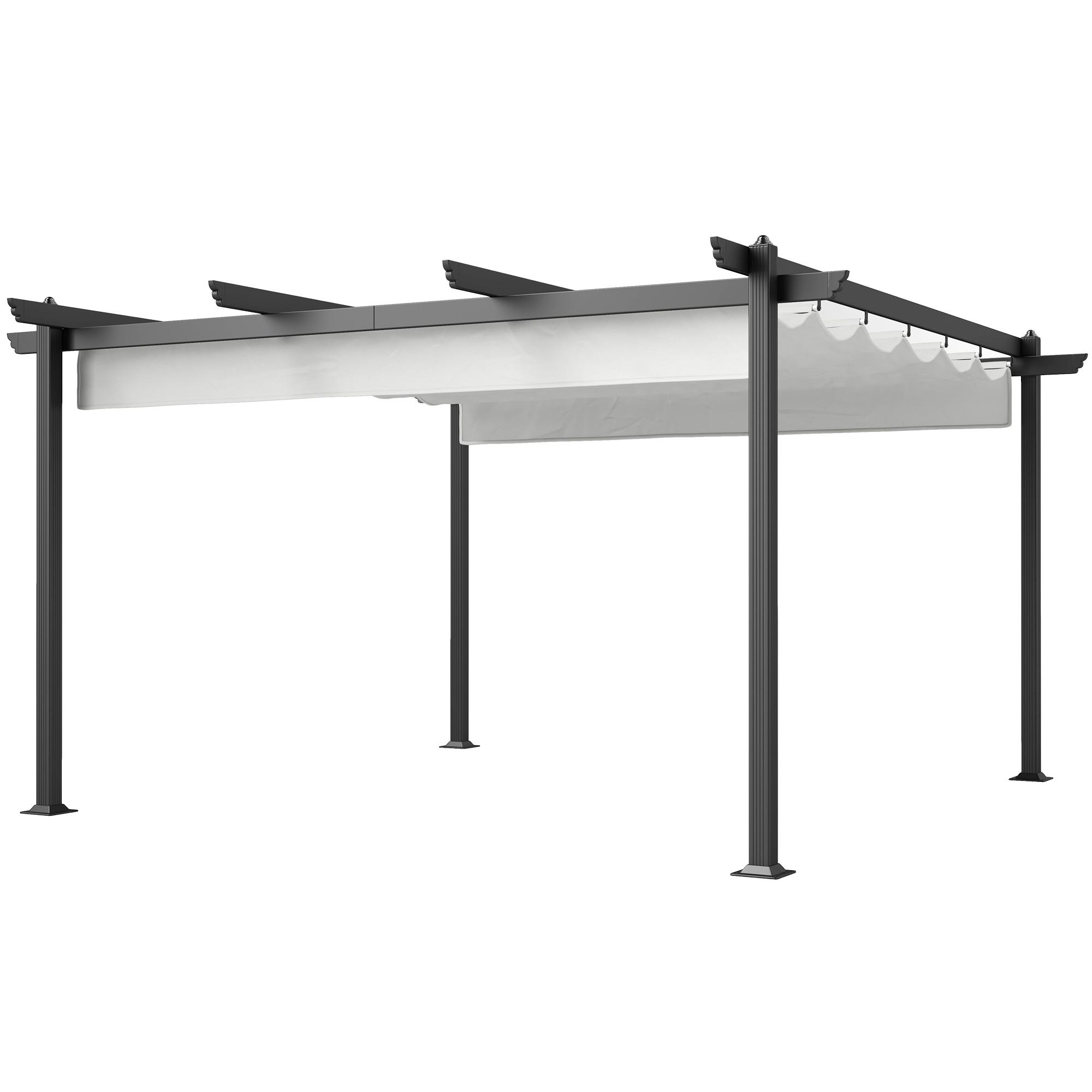 Pergolă Gazebou 4x4 m cu Copertină Retractabilă, 8 Șuruburi și 8 Țăruși din Aluminiu, Poliester și Metal, Alb 390 x 390 x 223 cm
