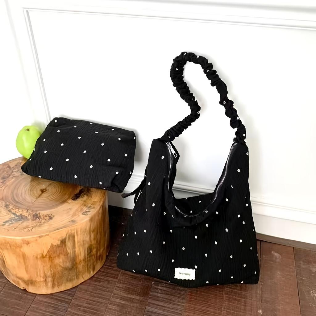 Miniature crossbody bag, large capacity, floral pleated shoulder bag, Korean style, relaxed tote bag, fashionable women's crossbody bag.