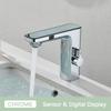 Touchless Sensor Basin Faucet Smart Digital Display Bathroom Sink Faucets Grey Brass Sense Hot Cold Water Mixer Tap Crane