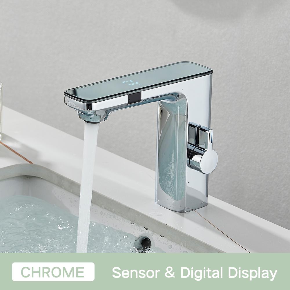 Touchless Sensor Basin Faucet Smart Digital Display Bathroom Sink Faucets Grey Brass Sense Hot Cold Water Mixer Tap Crane