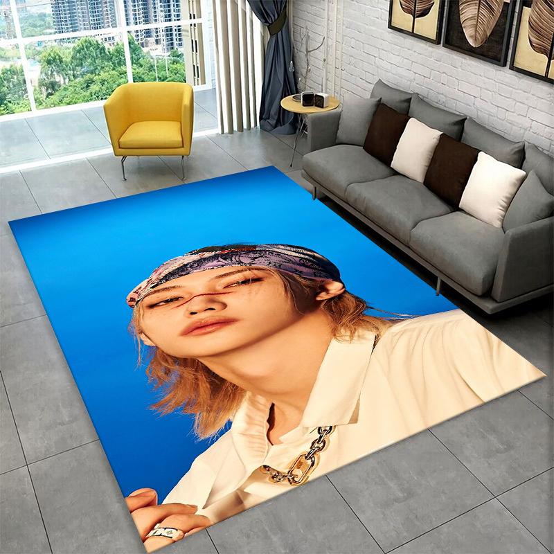 Kpop Felix Stray Kids Music star Carpet Rug for Playroom Bedroom Living Room Sofa Home Decor,kid Area Rug Non-slip Floor Mat