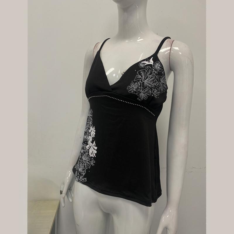 Evropský a americký letní top s květinovým potiskem, výstřihem do V, slim fit, bez zad