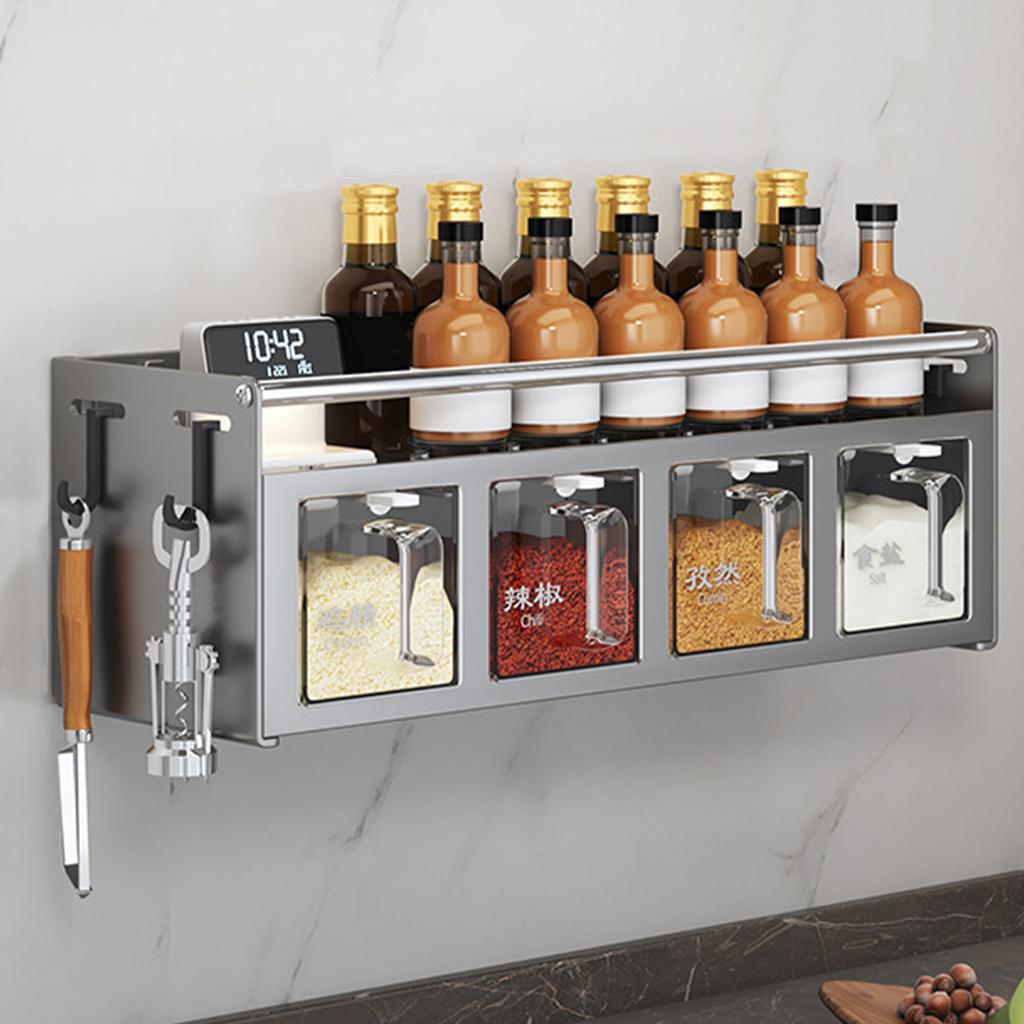 4 Compartment Seasoning Rack Multi Functional Wall Mounted Condiment Storage Rack for Home