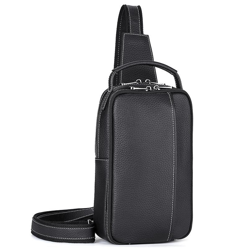 

Новая кожаная мужская нагрудная сумка модная сумка-мессенджер сумка для мобильного телефона первый слой коровьей кожи повседневный плечевой рюкзак трендовая сумочка чёрный