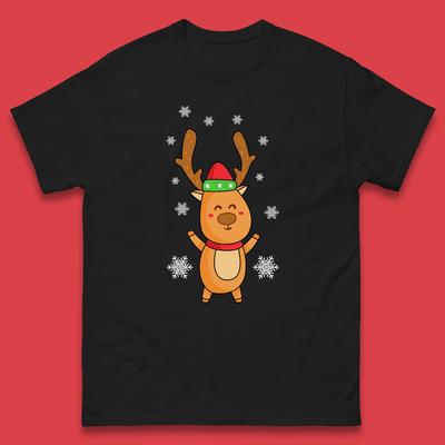 Christmas Mens T Shirt Womens Tops Tees Christmas Reindeer with Santa Hat Top