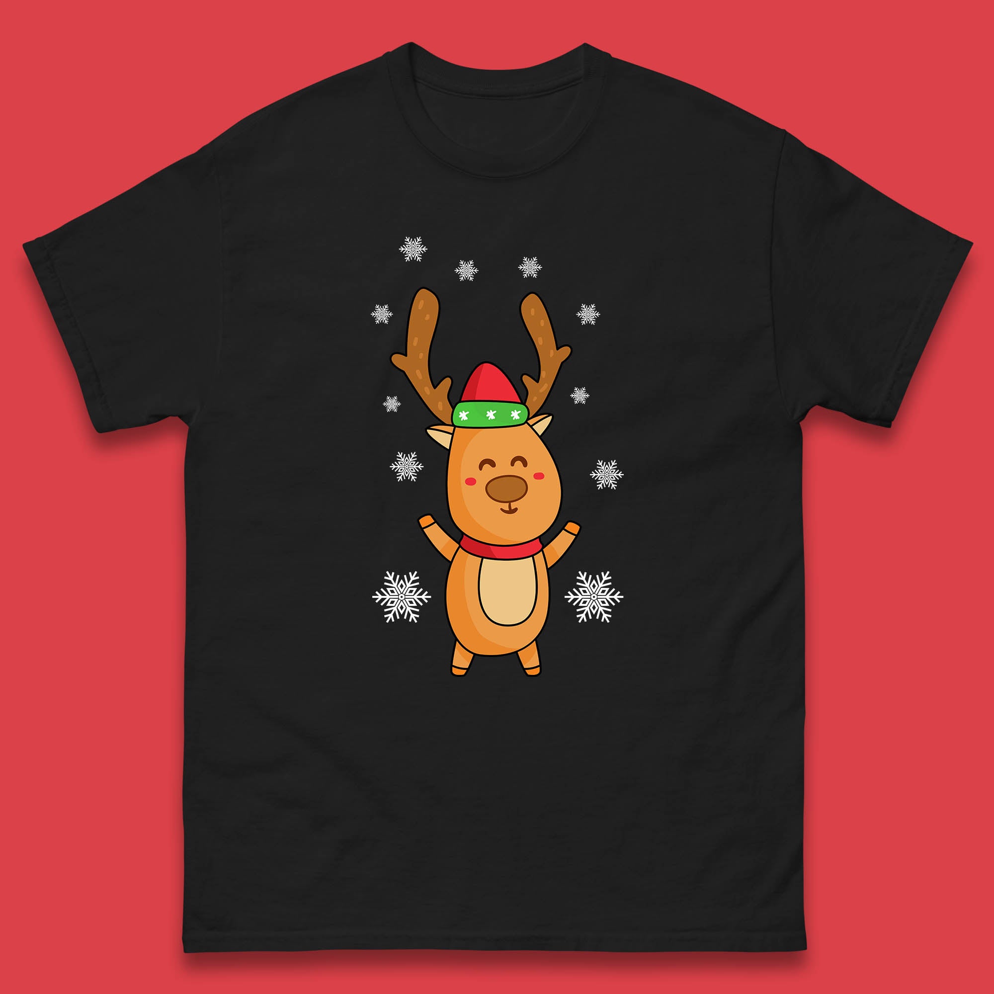 Christmas Mens T Shirt Womens Tops Tees Christmas Reindeer with Santa Hat Top S