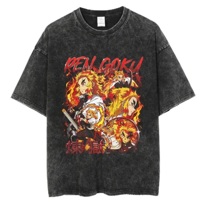 2026 Anime Giapponese Demon Slayer Maglietta Lavata Uomo e Donna Estate Harajuku Abbigliamento Moda Traspirante