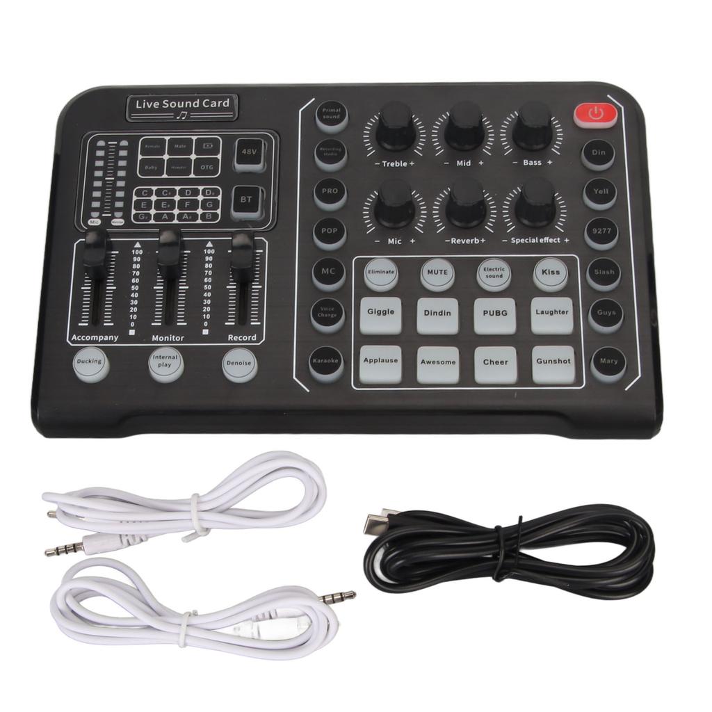 Live Sound Card Support Bluetooth 48V Large Diaphragm Noise Cancelling Sound Mixer Board with 15 Sou