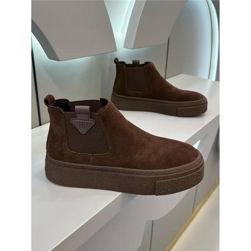 Chelsea Boots New Flip Leather Martin Boots Retro High-top Boots Platform Short Boots
