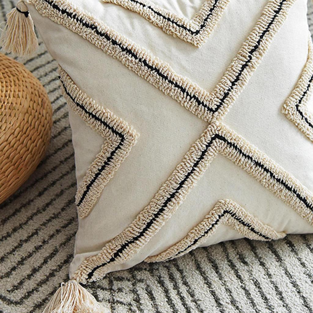 Embroidery Woven Tufted Cushion Quilted Pillow Case Cover for Sofa Bed Decor