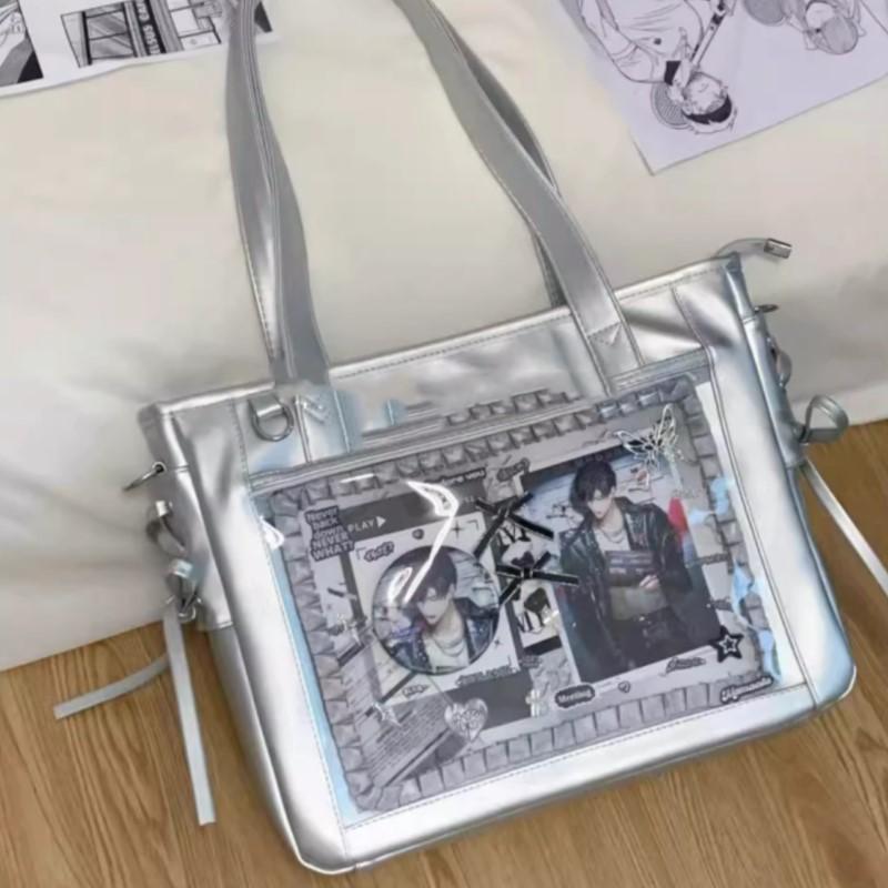 JIAERDI Harajuku Sweet Cute Bow Tote Bag Women Square Large Capacity Transparent Shoulder Bag Ladies Everyday Anime Ita Bag 2025