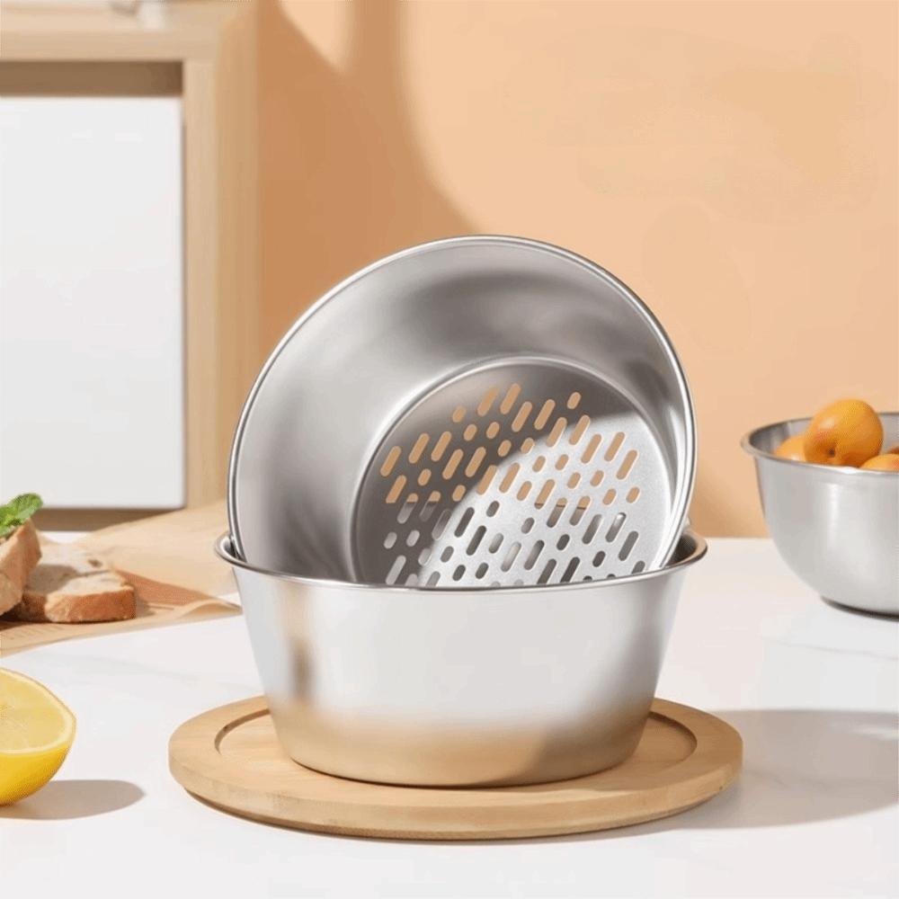 2Pcs/Set Stackable Rice Colander Rust-proof Kitchen Drainage Bowl  Prepare The Food