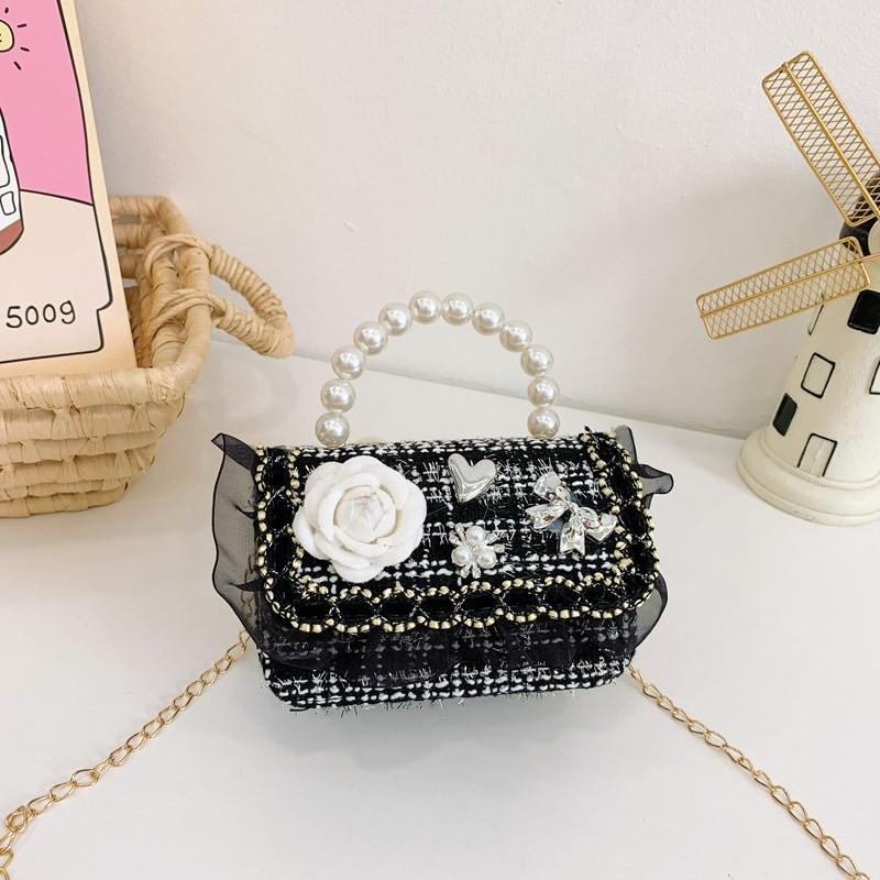 Crossbody Kids Stylish Bag With Cute Bow And Pearl Chain Trendy Design Korean