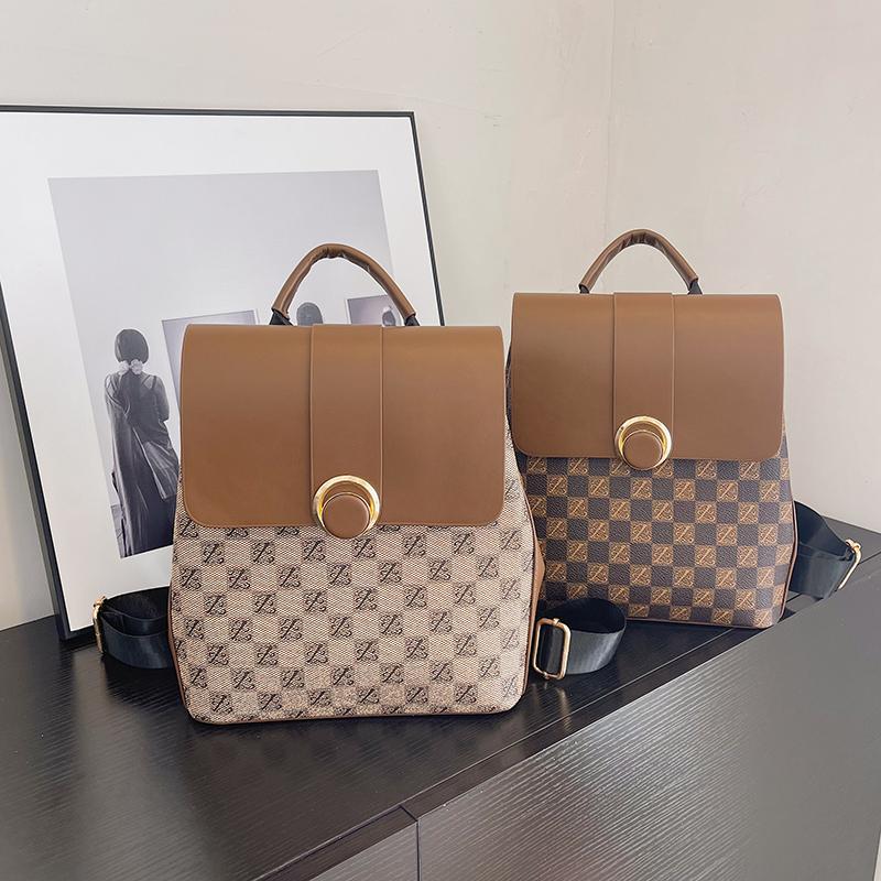 Plaid Commuter Backpack Female Desinvolte New Soft Leather Large Capacity Fashion All-Match Backpack