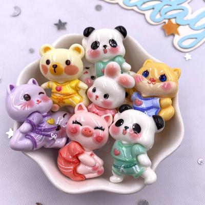 10PCS Resina Kawaii Colorido Pintado Desenho Animado Panda Coelho Urso Porco Raposa Flatback Pedra Estatueta Scrapbook DIY Materiais de Artesanato