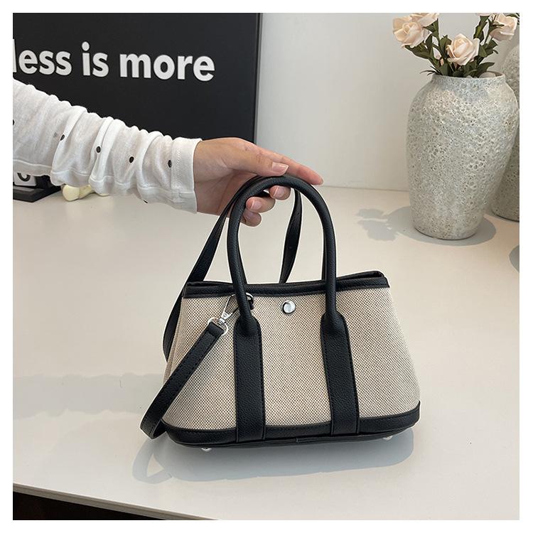 

Холщовая сумка-тоут с вставками, женская садовая сумка, мини-сумочка, большая вместимость, контрастный цвет, на плечо, мессенджер, маленькая женская сумка чёрный