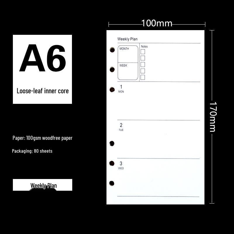 6-Hole A5 Notebook Refill: A6 Size, 80 Sheets, 100gsm Dowling Paper
