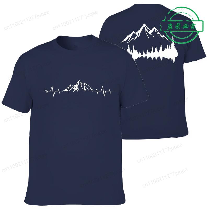 Summer Men's Clothing Casual Loose Tees Mountains and Trees Print Sports O Neck Short Sleeve T-shirt Mountains Heartbeat Tops
