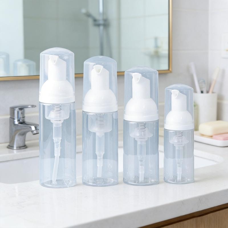4pc Clear Foam Pump Bottle PET Soap Dispenser for Rich Bubble Generation Liquid Levels Monitoring in Skincare Use