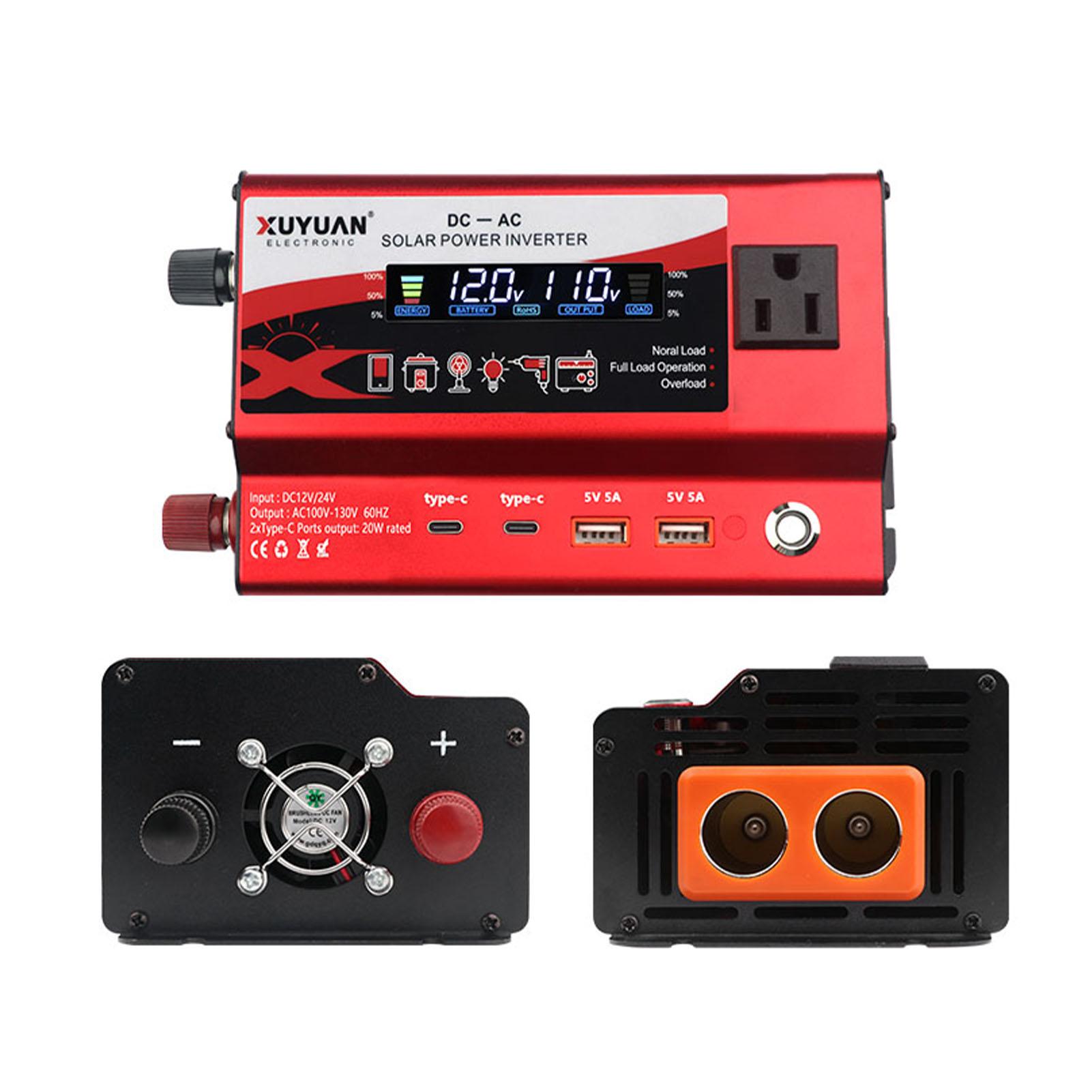 

Автомобильный инвертор питания 600 Вт с подсветкой 12 В 24 В 2 USB 2 Type C Двойной прикуриватель Одинарный AC