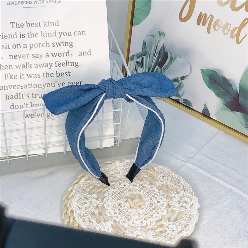 Wide Women Headpiece Vintage Denim Cloth Knotted Headbands for Female Daily Shopping Head Wears