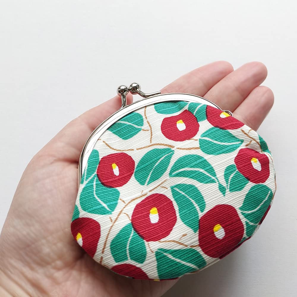 Kyosuke, Made in Japan, Clasp Coin Case, Floral Print Cotton Pouch, 8.5 x 9.5 cm (2.6 inches), Coin Purse, Wallet, Yumeji Takehisa, Camellia