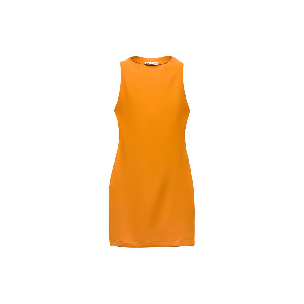 Zara Solid Color Slim Fit Round Neck Sleeveless Dress Women dresses Striped Orange 5644333-615