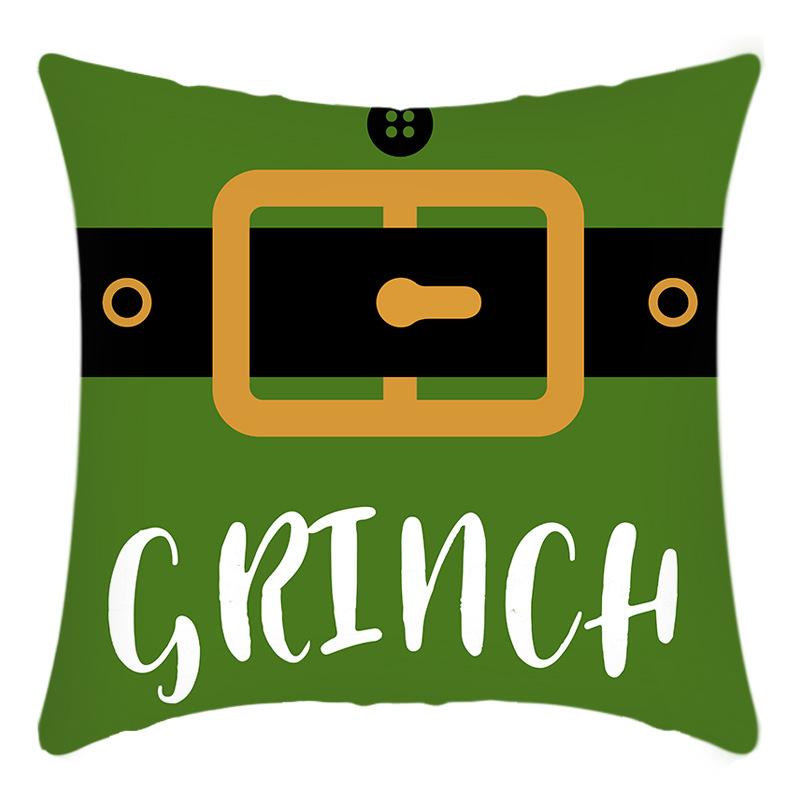 Grinch Linen Throw Pillowcase Holiday Sofa Office Cushion Pillowcase Green Furry Christmas Pillowcase
