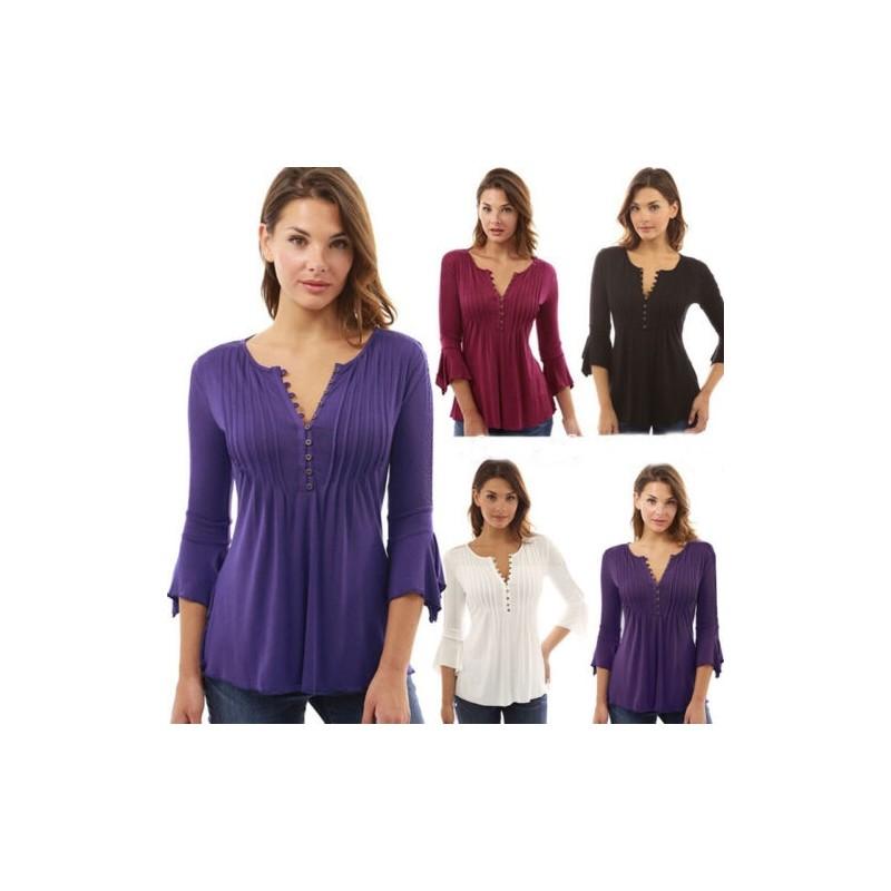 Fashion Women Slim Fit Long Sleeve Blouse Shirt Casual Cotton T-shirt For Effortless Style