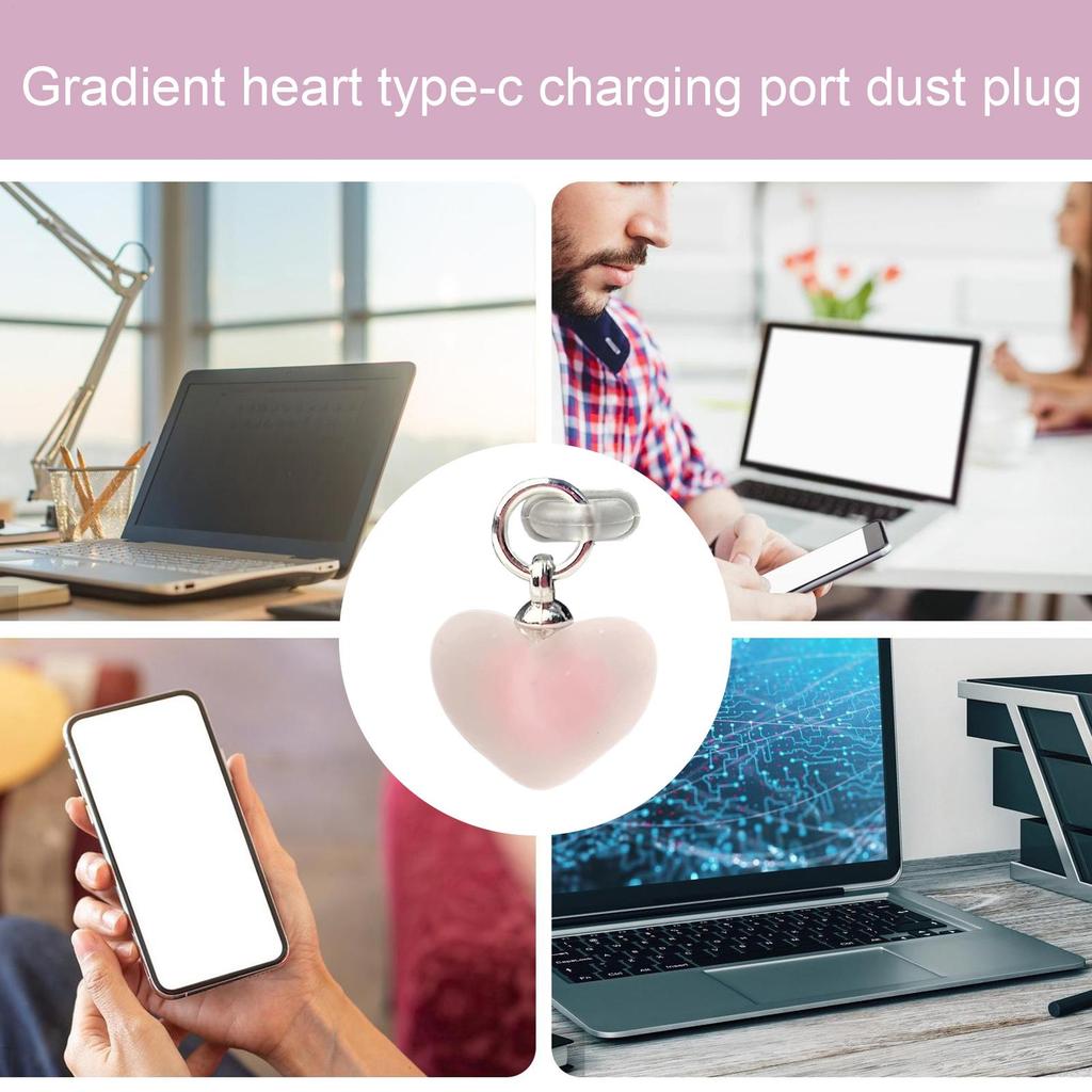 Gradient Heart Shaped Phone Dust Plug Pendant, Heart-Shaped Pendant Suitable for IPhone/Type-C Universal Phone Accessories