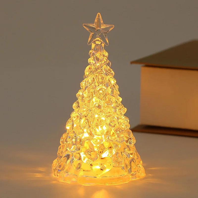 Mini Christmas Tree Night Light Transparent Acrylic Luminous Desktop Decor Small Gift Home Decoration