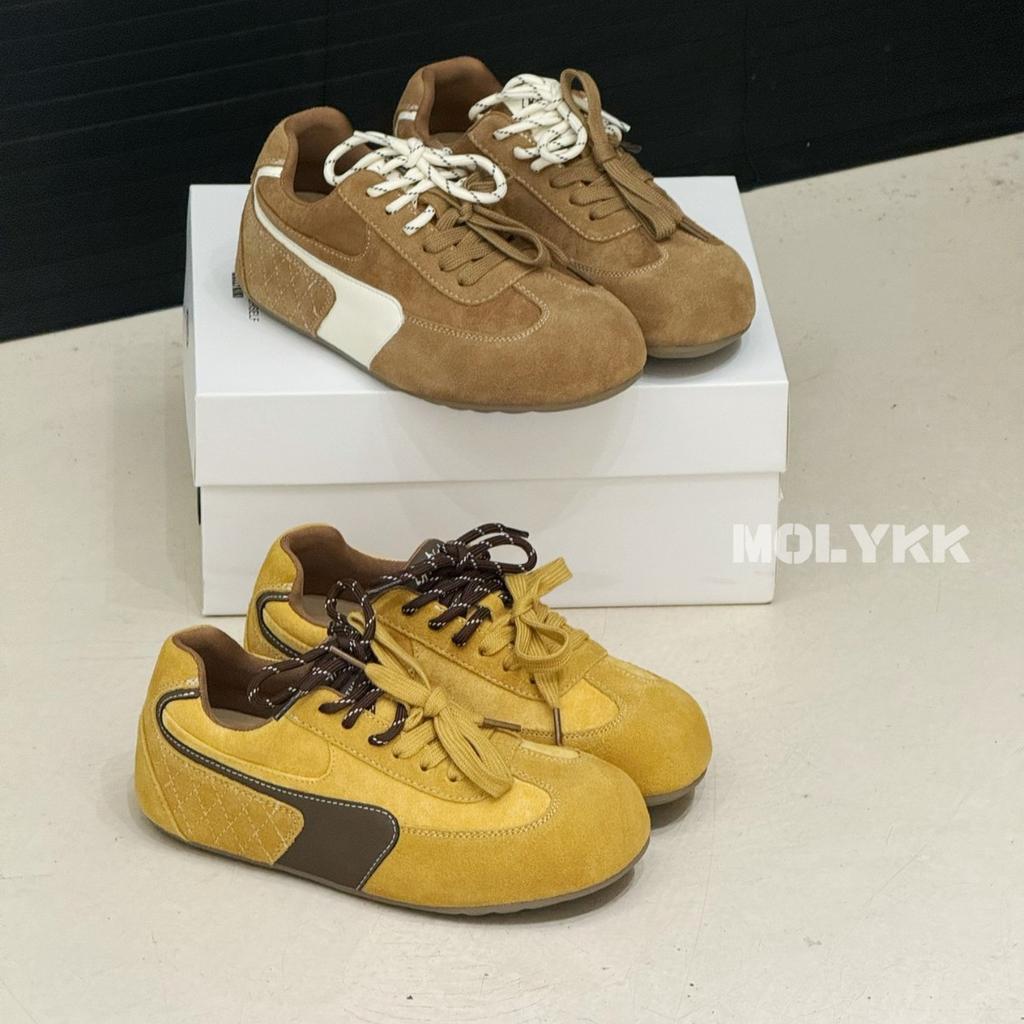 Lightweight Soft Sole~ Leather Single Ugly Cute German Training Shoes Women's 2025 Spring New Two-color Shoelaces Casual Forrest Gump Shoes.