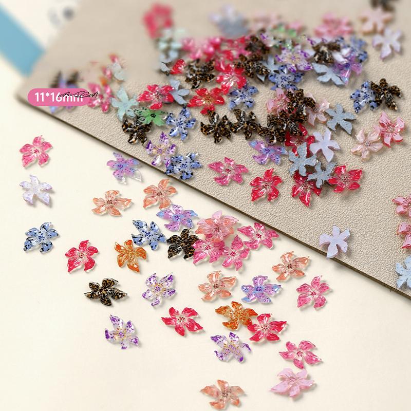 50Pcs Ice Transparent 3D Resin Nail Art Charms Lily Flower Decorations DIY Jewelry Accessories for Manicure