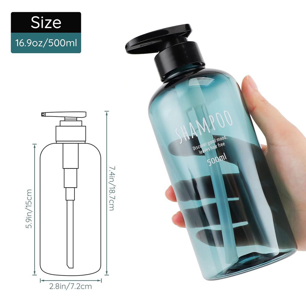 Segbeauty Shampoo Bottle Dispenser, Light Blue, Set of 3, 500ml, Large Capacity, Black, Round, Leak-Proof, Refillable, Stylish, for Bathroom, Washroom