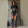 Overalls Sommer Damen Hosen Denim-Imitat Gerade geschnittene Hosen Vielseitige Lockere Gerade geschnittene Hosen 1D Digitaldruck