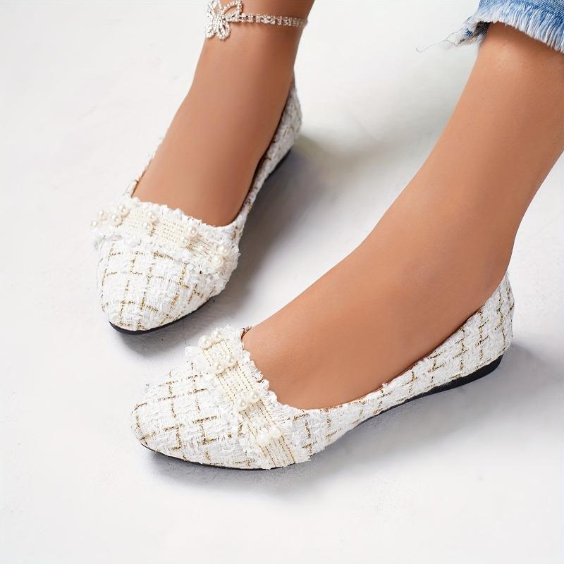Eleganti Scarpe da Donna Bianche Mary Jane - Slip-On a Punta Tonda Piatte con Cinturino Decorato a Frange tipo Pizzo, Soletta Interna Ammortizzata in PU e Suola in TPU